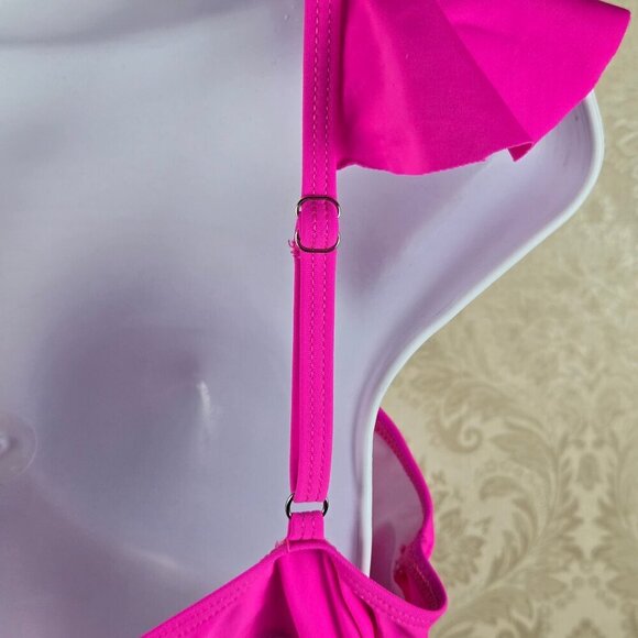 Eomenie Size Medium Hot Pink One Piece Swimsuit Ruffle Ruching Adj Straps NWT - Picture 8 of 14